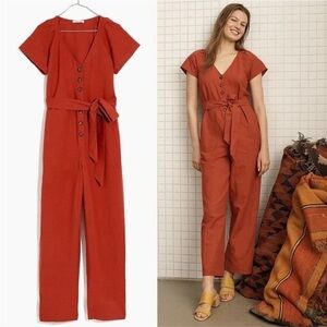 NWTs Madewell | Women’s Rust Orange Linen Blend Belted Jumpsuit Size 00